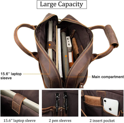 Augus Leather Laptop Briefcase for Men,Waterproof Travel Messenger Duffle Bags 15.6 Inch Laptop Bag
