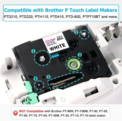 Anycolor 6 Pack Compatible with Brother P Touch 12mm 0.47 Inch Laminated TZ Label Maker Tape TZe TZ Label Tape for Brother Ptouch PT-D220 PT-D210 PT-H110 D410 D600, White/Silver/Red/Blue/Yellow/Green