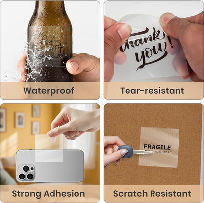 Transparent Thermal Labels 3 × 3 Inch Self Adhesive Printer Clear Stickers Vinyl Waterproof Roll Decals Rectangle Name Tag for Address Design DIY Logo Business 200 PCS