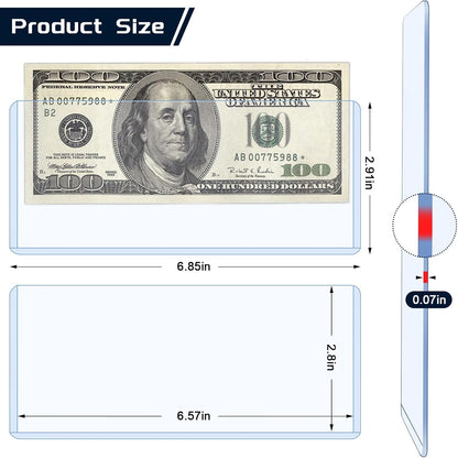30 Pack Hard Plastic Clear Money Holders Dollar Bill Holders Money Top-Load Sleeves 6.85 × 2.91 Inches Currency Holder for Bills, Collectors