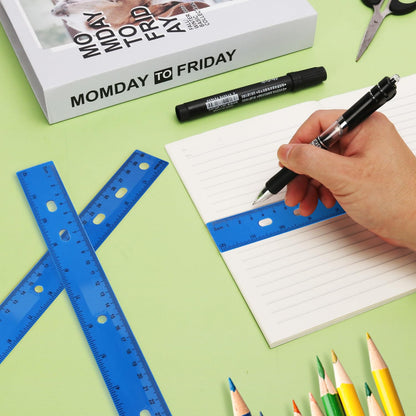 200 Pack 12-Inch Plastic Rulers Bulk, Blue Plastic Ruler, Ruler with Dual-Scale Measurement, Easy to Store, for Educational, Home, or Office and, Practical Use by KUKLIPJIM