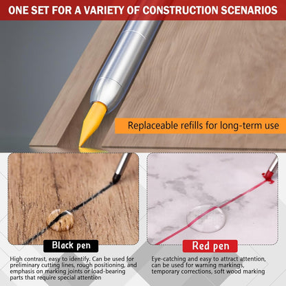 8 pack 2.8mm Mechanical Carpenter Pencils with 48 Refills, Construction Pencils with Built-in Sharpener, Long Nib Deep Hole Marker, Heavy Duty Woodworking Tools (Black+yellow)