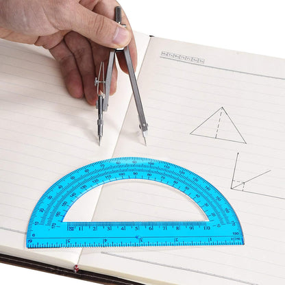 Students Geometry Math Set, Drawing Compass and 6 Inch Transparent Swing arm Protractor 180 Degree Math Protractor (Blue)