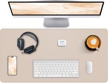 Leather Desk Pad Protector,Office Desk Mat,Large Mouse Pad, Non-Slip PU Leather Desk Blotter,Desk Pad,Waterproof Desk Writing Pad for Office and Home (Beige,31.5" x 15.7")