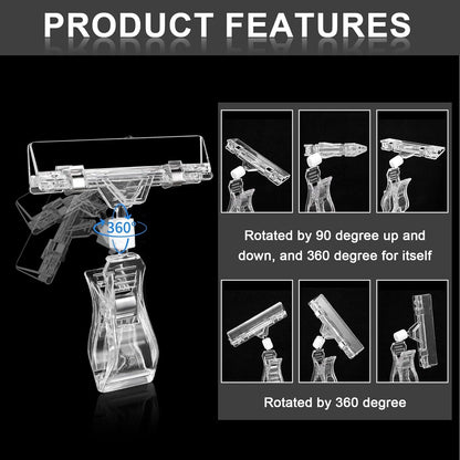 30PCS Clear Sign Clips Plastic Rotatable Pop Clip Sign Holder Stand for Merchandise Display, Sign Holder Clips for Retail, Double Display Clips for Retail Rack, Baskets, Cards