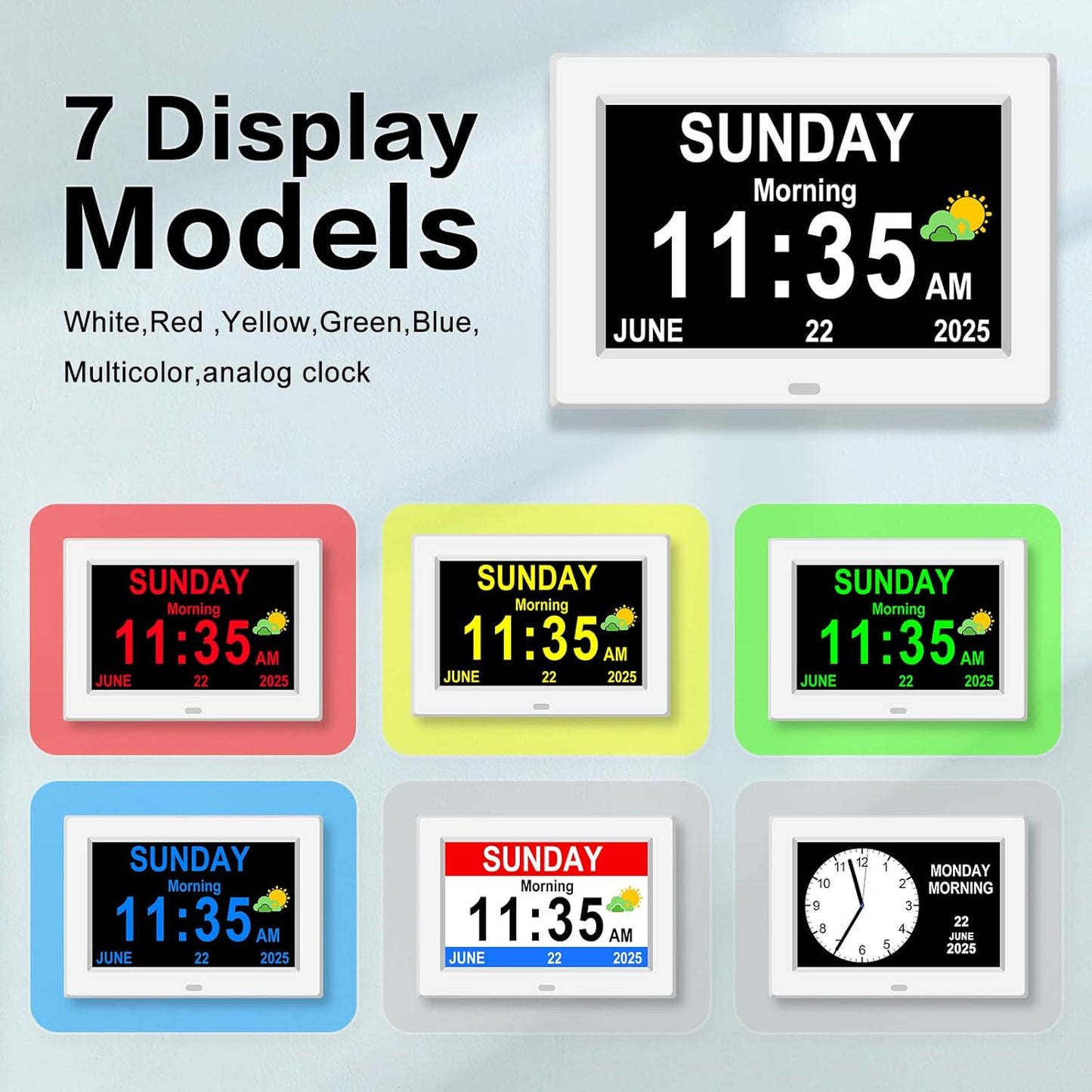 11'' Large Display Digital Clock for Seniors, Digital Calendar Alarm for Elderly Clock with Date Day of Week 12 Alarms 4 Colors Desk Wall Clocks for Memory Loss Alzheimers Dementia Auto DST/Dimmer