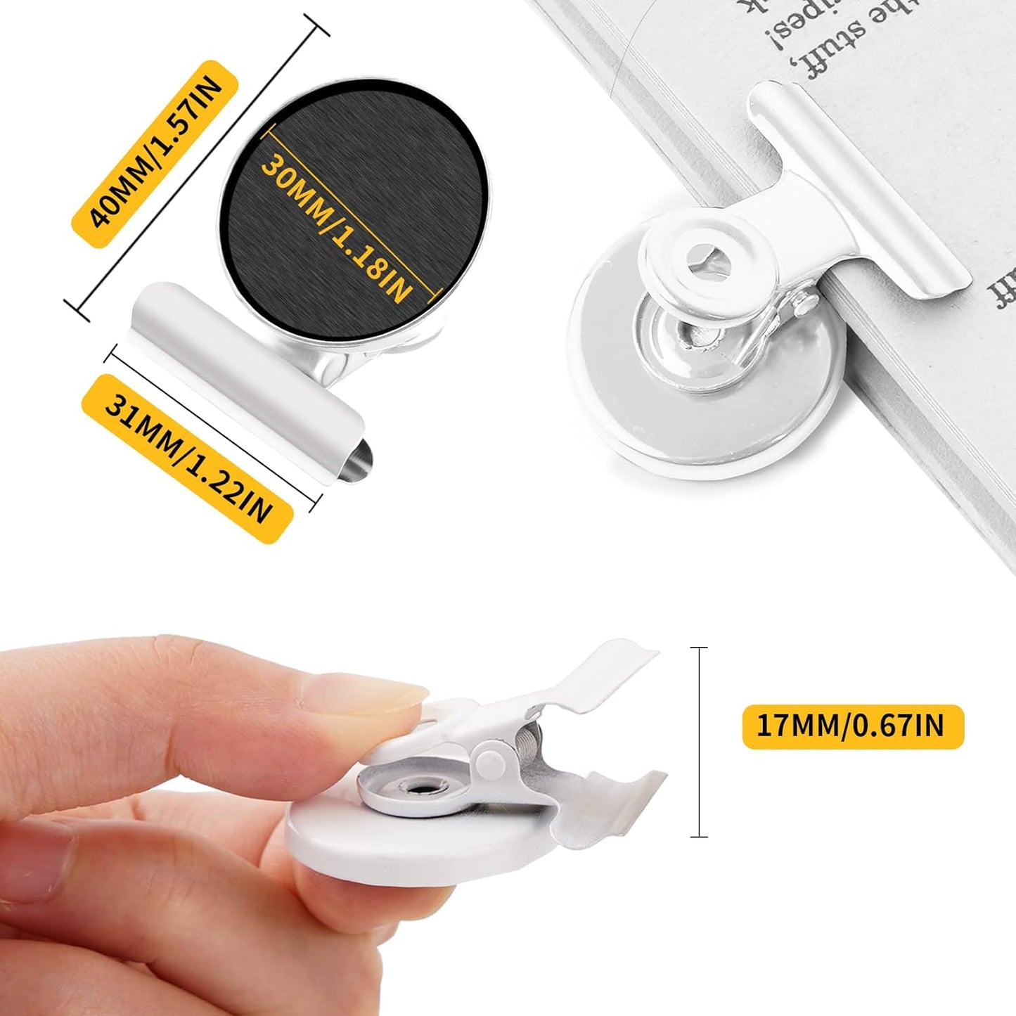 VNDUEEY 20 Pack Magnetic Paper Clip Dispenser Holder, Paperclip Dispenser for Desk, School, Office, Fridge Magnets Refrigerator Magnets, Magnet Clips for Whiteboard Locker (White)