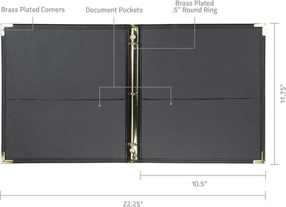 Samsill Classic Collection Leather 3 Ring Binder, Executive Presentation Portfolio, 0.5 Inch (Holds 100 Sheets), Brass Round Ring, Black