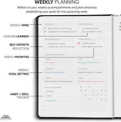 PRODUCTIVITY STORE Pro - Undated, 2025 Planner, 5.8” x 8.3” - The #1 Productivity Planner to Achieve Your 2025 Goals - Planner 2025-2026 - Black - A5