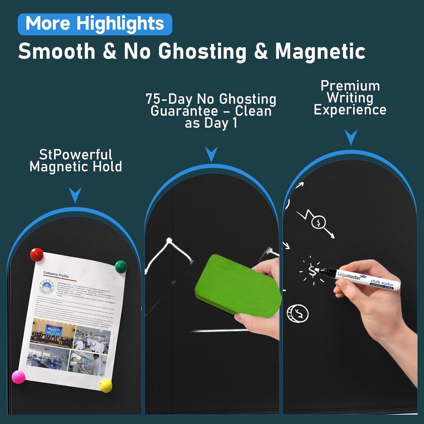 72x60 Inch Large Rolling Chalkboard | Height Adjustable Double-Sided Magnetic Blackboard on Wheels | for Classroom, Home & Office Use