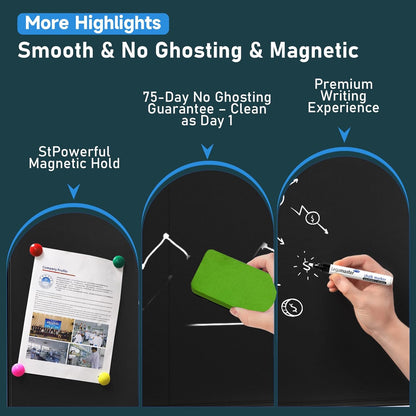 72x60 Inch Large Rolling Chalkboard | Height Adjustable Double-Sided Magnetic Blackboard on Wheels | for Classroom, Home & Office Use