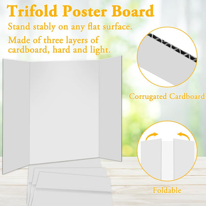 3Pcs Small Trifold Poster Board, 21 x 14 inches White Tri Fold Poster Boards Corrugated Presentation Board Science Fair Display Boards for School Fun Projects, Exhibitions and Business