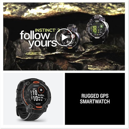 Garmin Instinct® 3 45mm, Solar Charged Display, Rugged Outdoor GPS Smartwatch, Metal-Reinforced Bezel, Built-in Flashlight, Black