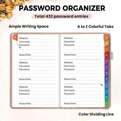 SUNEE Password Keeper Book with Colorful Alphabetical Tabs, Small Pocket Password Book for Internet Website Address Login, Gifts for Home and Office, 4''x 6''- Rose Gold