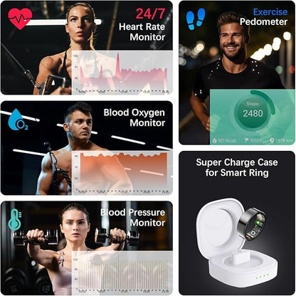 Health Tracker Ring, Smart Health Ring for Women Men with Heart Rate, Blood Oxygen,Sleep Monitor, Steps,Calories, No SubscriptionFee,lP68 Waterproof Smart Ring for iPhone &Android (Black. 6#)
