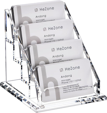 Acrylic Card Holder Clear Horizontal Business Card Organizer Stand for Desk 4 Slots 4 Tier Business Cards Stand for Women and Men,Office Desk Accessories,Organize 200 Cards-1 Pack(4Slots-H)