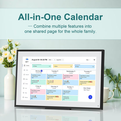 15.6 Inch Digital Calendar Wall Planner 2025-2026 – HD Touchscreen Smart Photo Display for Family Schedules, 32GB Electronic Calendar Chore Chart + To-do List, Wall Mount & Desktop Stand