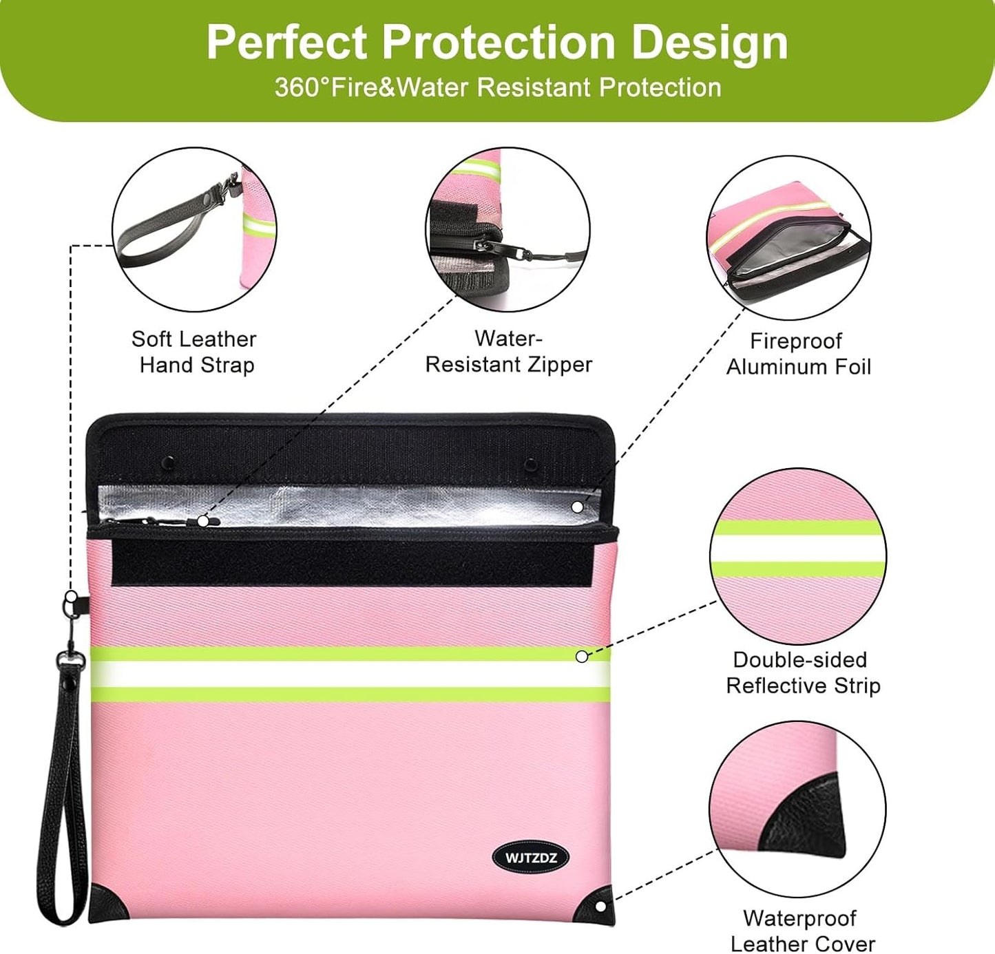 Upgraded Fireproof Money Bag,10 Layers of Heat Insulated Materials,6500F Fireproof,Waterproof Zipper,Reflective Strip,Document Bag with Handle for Cash,Important Documents（Not Suitable for A4 Files）