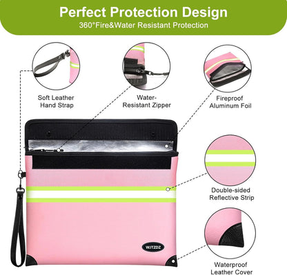 Upgraded Fireproof Money Bag,10 Layers of Heat Insulated Materials,6500F Fireproof,Waterproof Zipper,Reflective Strip,Document Bag with Handle for Cash,Important Documents（Not Suitable for A4 Files）