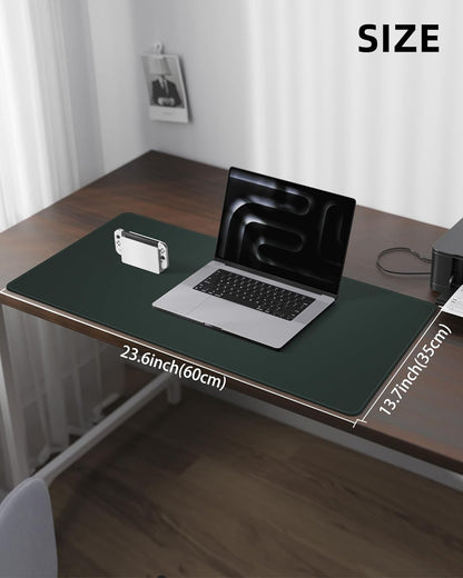Non-Slip Desk Pad,Mouse Pad,Waterproof PVC Leather Desk Table Protector,Non-Slip PU Leather Desk Blotter, Easy Clean Laptop Desk Writing Mat for Office Work/Home/Decor(Dark Green, 24" x 13.7")
