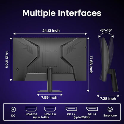 Amzfast 27 Inch 200Hz Gaming Monitor, WQHD 2k 2560 x 1440p Monitor, Built-in Speakers, 1ms G-SYNC Compatible, HDR400,132% sRGB, VESA 100x100 Fast IPS Monitor with HDMI 2.0 x 2 & DP 1.4 x 2, AMZG27F5Q