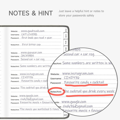 Password Book with Alphabetical Tabs – Hardcover Internet Address & Password Organizer – Password Keeper Notebook for Computer & Website – 5.2 x 7.6" Log-in Password Journal w/Thick Paper (Grey)