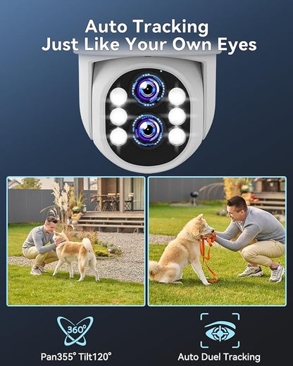 [Dual Lens WiFi6 & 10X Hybrid Zoom] Wireless Security Camera System Outdoor, Auto Tracking 2K+2K 4PCS PTZ Camera for Home Security 10CH Expandable 4K DVR CCTV Security Camera System