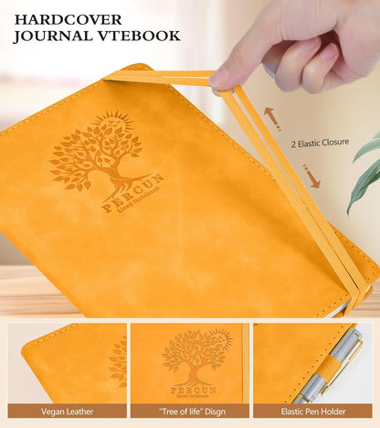 Lined Journal Notebook for Men & Women,200 Pages A5 Hardcover Leather Notebook (5.9"x8.5"), Travel Journal for Work, School, Business Writing, Note Taking, Notepad Diary (Yellow)