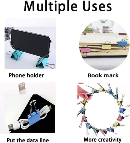 150 Pcs Colored Binder Clips Assorted Sizes with a Box, Jumbo, Large, Medium, Small, Mini, Micro,6 Sizes for Office, School and Home