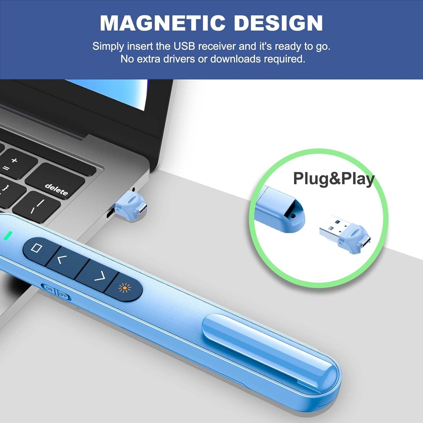 QUI Presentation Clicker for PowerPoint, RF 2.4GHz USB C Wireless Presenter Remote with Volume Control, PowerPoint Clicker Slide Advancer for Mac, Windows, Laptop, Keynote