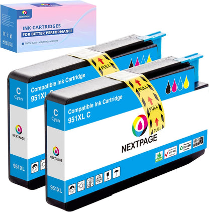 951XL Cyan Ink Cartridges Replacement for HP 951 XL 951XL Ink Cartridges (CN046AN) Work with OfficeJet Pro 8610 8600 8615 8620 8625 276dw 251dw Printer (951XLC 2 Pack)