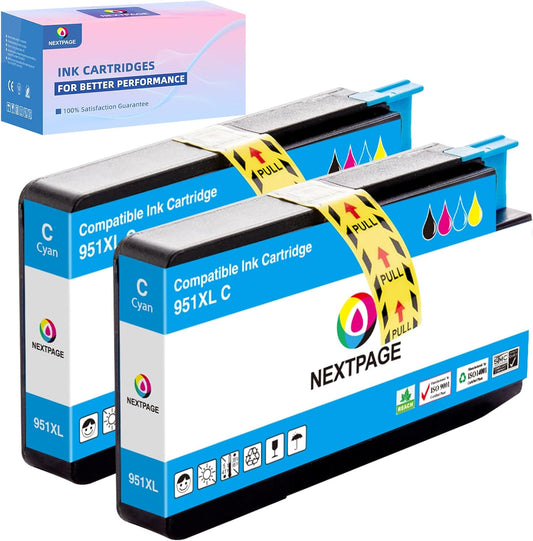 951XL Cyan Ink Cartridges Replacement for HP 951 XL 951XL Ink Cartridges (CN046AN) Work with OfficeJet Pro 8610 8600 8615 8620 8625 276dw 251dw Printer (951XLC 2 Pack)