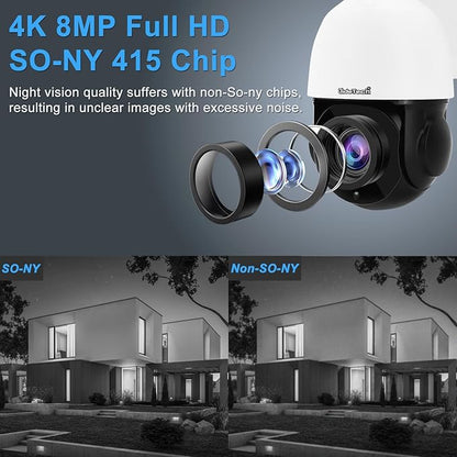 JideTech 200X Hybrid Zoom 4K 8MP Outdoor PTZ IP PoE Security Camera, Auto Tracking Dome Surveillance Camera, Human/Vehicle Detection, 492ft IR Night Vision, Two-Way Talk, IP66, for RTMP,Blue Iris