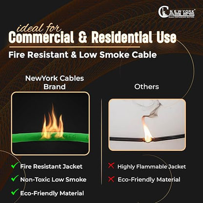 NewYork Cables | CAT6 Plenum Cable 1000ft UL/ETL Listed, 100% Pure Copper, UTP, 550MHz, 23AWG, 4Pair 10GB Ethernet Cable | Certified CMP-Rated Fire-Resistant (1000ft, Pure Copper UL Listed, Green)