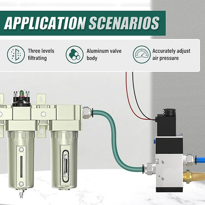 3 Stage Heavy Duty Industrial Grade 1/2" NPT Air Drying System with Coalescing Filter, Particulate Filter, Desiccant Dryer & Air Regulator, Manual Drain for Plasma Cutter and Paint Spray