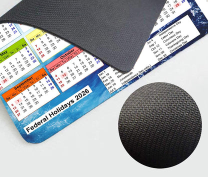 Calendar Mouse pad, 2026 Ocean Wave Background Calendar Natural Rubber Mouse Pad, Quality Creative Gaming Rectangle Mouse Personalized Desk Mouse Pad 9.5 inch x 7.9 inch