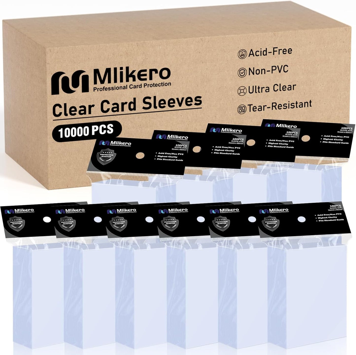 Mlikero 10000 Count Card Sleeves, Clear Soft Trading Card Sleeves, Polypropylene (PP), Fit for MTG, TCG, Baseball, Football, Game Cards