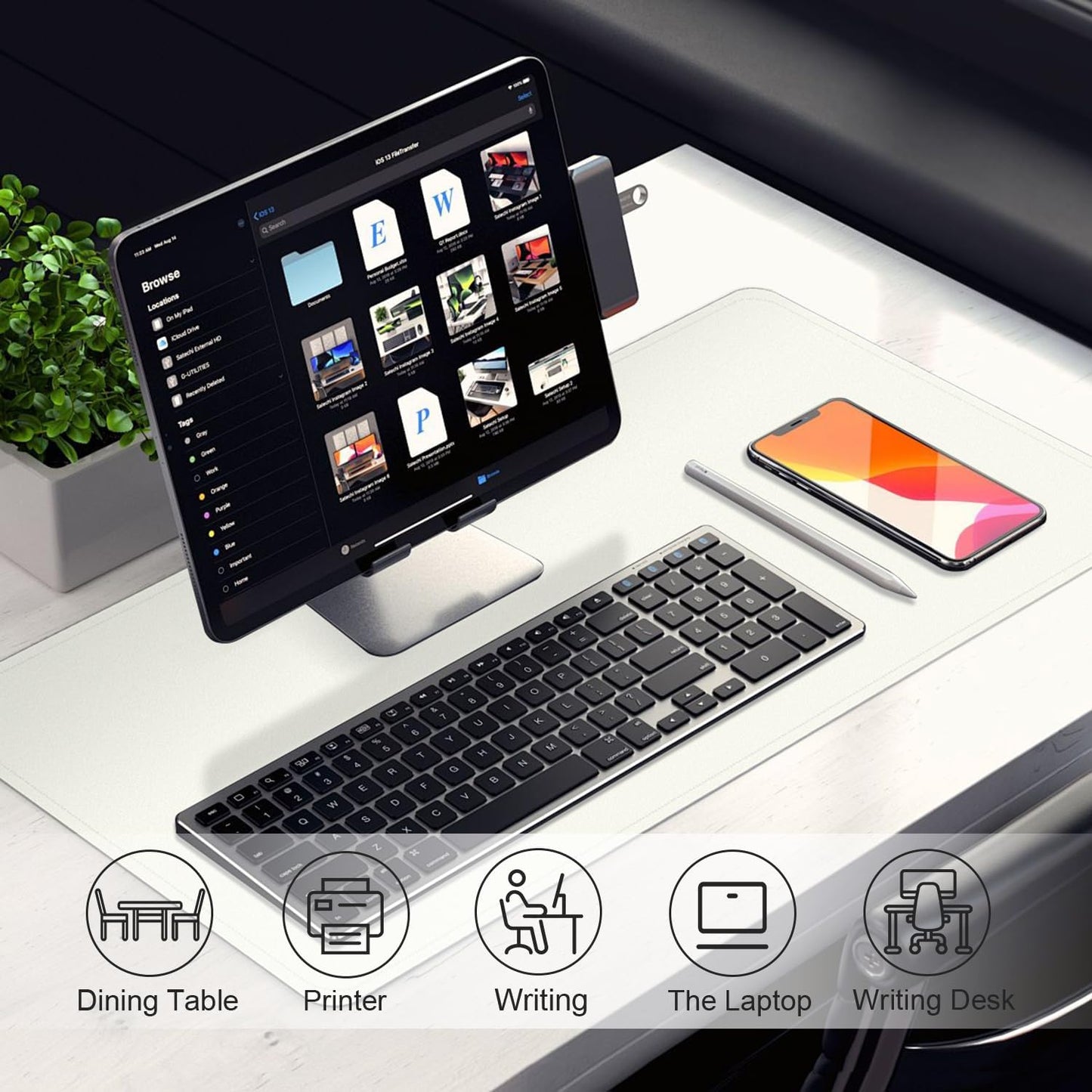 Leather & Suede Desk Pad Protector - Non-Slip, Waterproof Blotter Mat, Large Mouse Pad, Office & Home Desk Cover (White, 23.6" x 13.7")