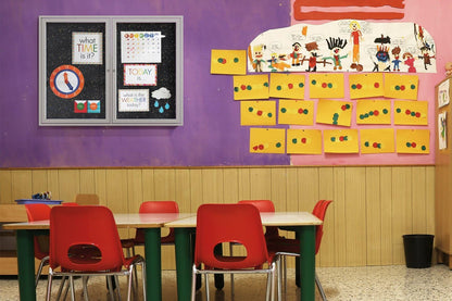 Ghent 36" x 48" 2-Door indoor Enclosed Recycled Rubber Bulletin Board, Shatter Resistant, with Lock, Satin Aluminum Frame,Black (PA234TR-BK) ,Made in the USA