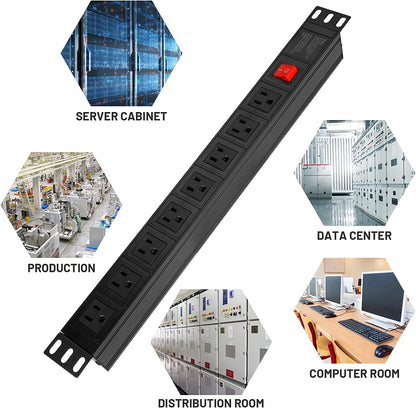 BTU Power Strip Surge Protector Rack-Mount PDU, 8 Right Angle Outlets Wide-Spaced, Mountable Power Strip Heavy Duty for Server Racks, Commercial, 300J (Black 10FT)