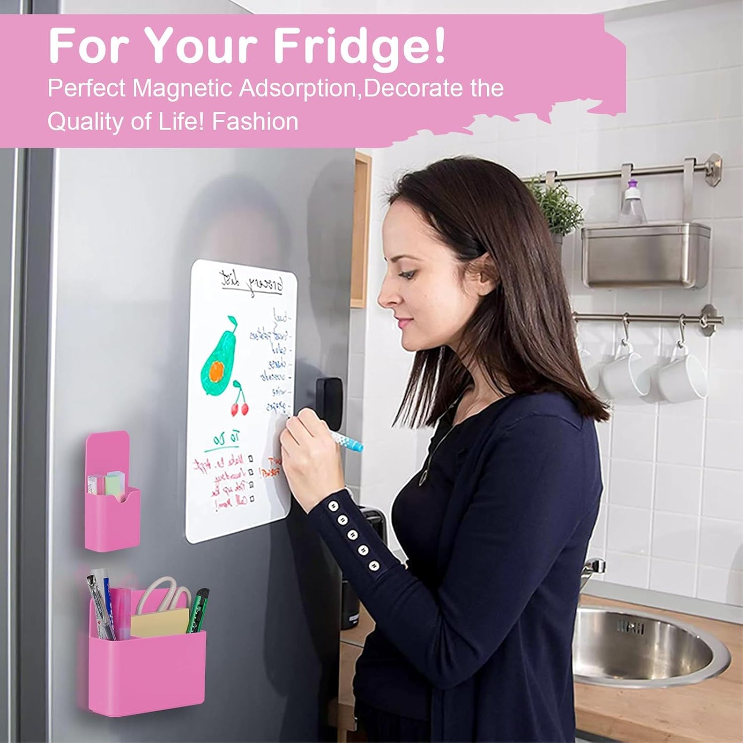 Magnetic Pen Holder,2 Pack Magnetic Dry Erase Marker Holder with Generous Compartments,Strong Magnet Storage Marker Pen Pencil Organizer for Refrigerator,Whiteboard,Locker Accessories