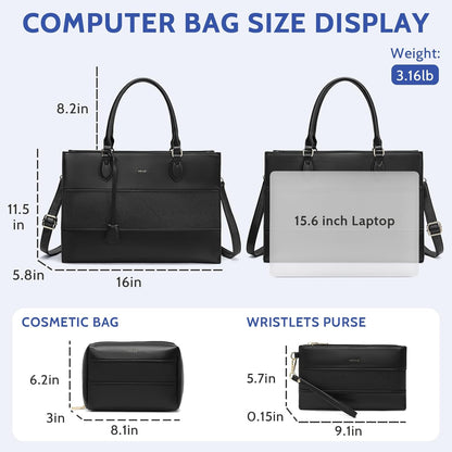 Keyli 3pc Sets Laptop Bag for Women,15.6 Inch Work Tote Bags Waterproof Leather Business Computer Briefcase Shoulder Handbag