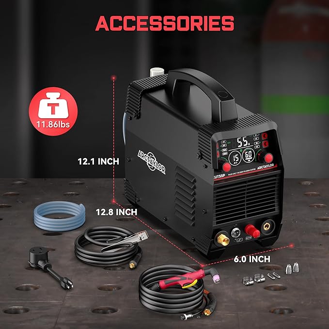 55Amps Plasma Cutter, CUT55P Non-Touch Pilot Arc Plasma Cutter Machine,110/220V Dual Voltage IGBT Inverter, Air Sensor Technology, Large Digital Display Plasma Cutting Equipment