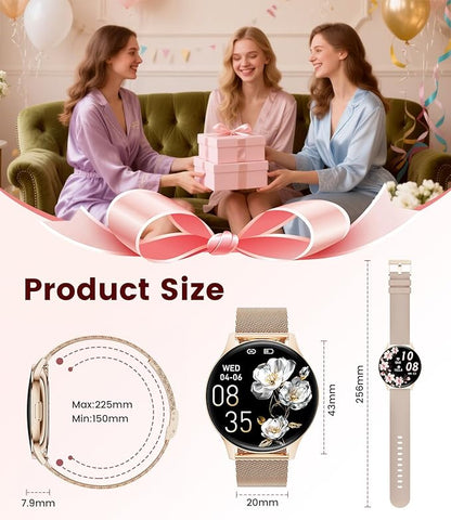 Smart Watches for Women with Make/Answer Calls, 7,99 mm Ultra-Thin Elegant Fitness Tracker with 1,43'' HD AMOLED Display, IP68 Waterproof, 100+ Sports Modes, Women's Health for iOS Android, Rose Gold