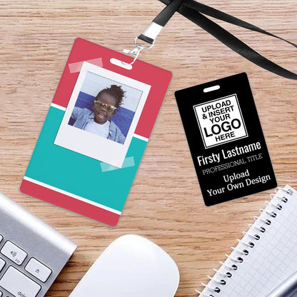 Custom Id Badge, Personalized Employee Photo Identification Card with Lanyard, Durable ID Card for Office Worker Doctor Nurse Student-Vertical-Template12