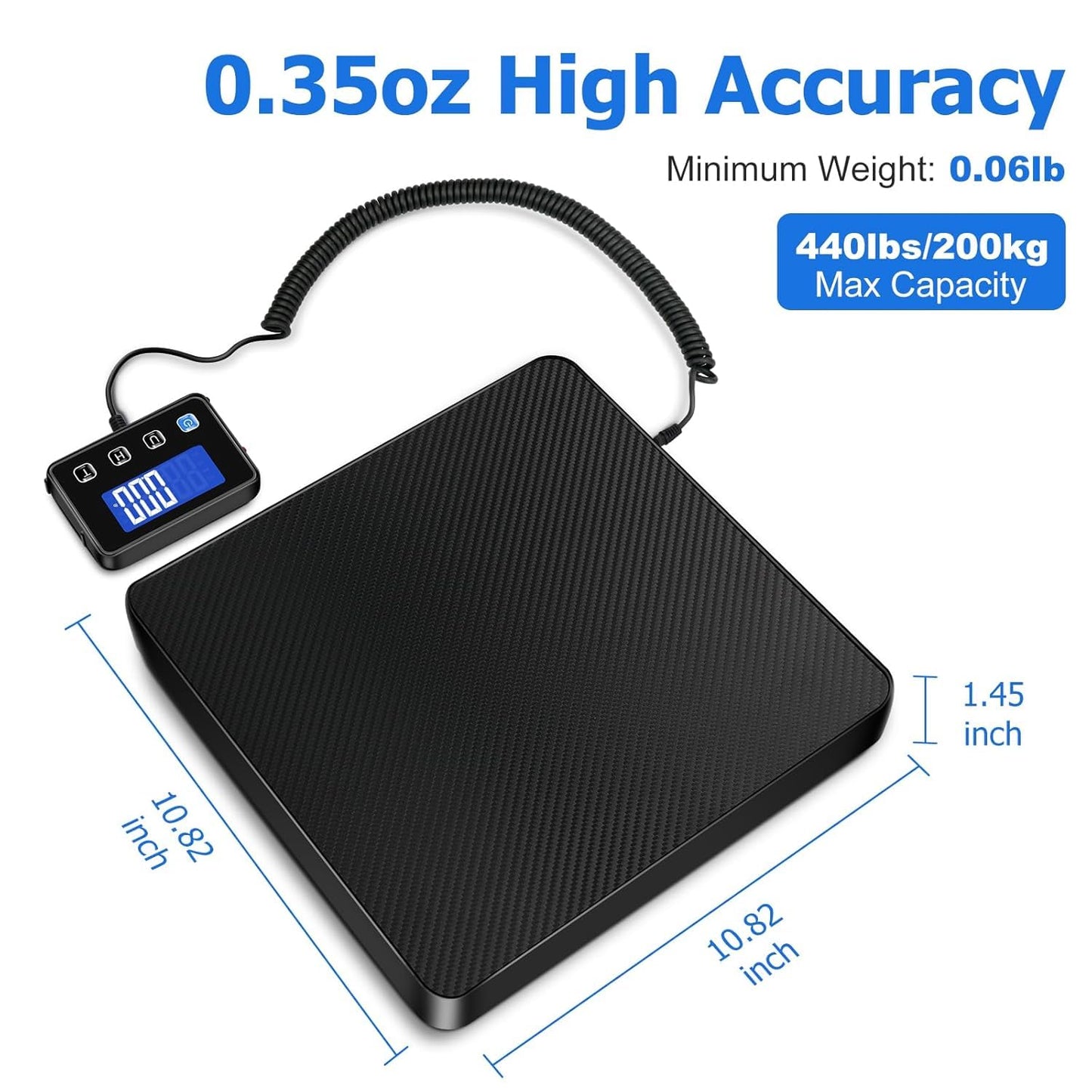 440lb Shipping Scale, 0.35oz High Accurate Digital Package Scale with Hold/Tare Function, Weight Scale for Packages, Luggage, Small Business, Home Use, Battery & Charging Cable Include