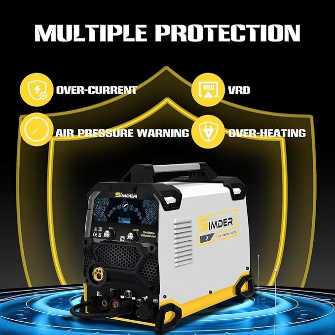 SSIMDER MIG Welder 200A Plasma Cutter Welder Combo 10 in 1 multiprocess welder Pulse MIG/Gas MIG/Flux Core/HF TIG/Stick/Cut Aluminum Welder With Spool Gun for Home DIY Outdoor
