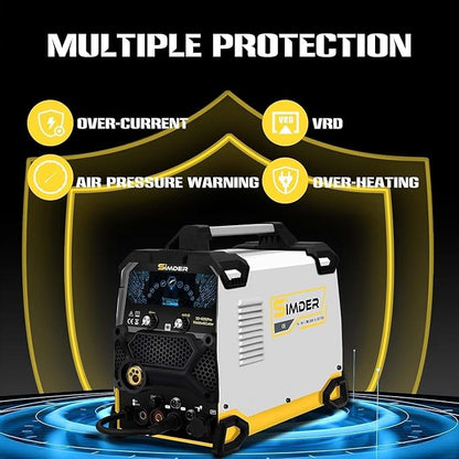SSIMDER MIG Welder 200A Plasma Cutter Welder Combo 10 in 1 multiprocess welder Pulse MIG/Gas MIG/Flux Core/HF TIG/Stick/Cut Aluminum Welder With Consumables Set for Home DIY Outdoor