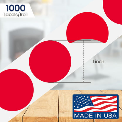 Perco Red 1-Inch Round Circle Dot Sticker Labels with Removable Adhesive – 1,000 Labels per Roll – Versatile, Vibrant Colors, Reliable Hold, No Residue, Perforated for Convenient Use – Made in USA