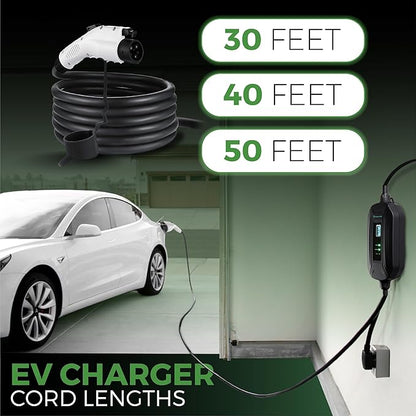 PRIMECOM Level 2 Electric Vehicle (EV) Charger (220V / 240Volt, 16Amp) Portable EVSE Smart Electric Car Charger, 30', 40', and 50 Feet Lengths (NEMA L14-30P, 35 Feet)